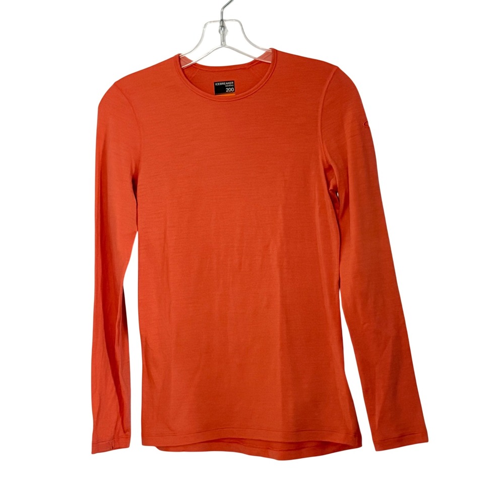 Icebreaker Merino 200 Wool Long‎ Sleeve Crew Neck Top Orange - Small